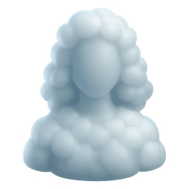 faceless person, facing forward, composed entirely of white fluffy convex clouds, shoulder length, no shadows, matte glass style sticker