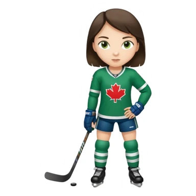 Girl hockey player full body with green jersey brunette sticker