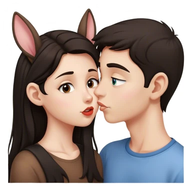 Caucasian brunette girl teen kissing dark haired teen boy with big ears sticker