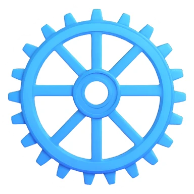 icon symbolizing deterministic logic, gear with a checkmark inside, glowing elements, cool blue and white colors, clean and modern sticker