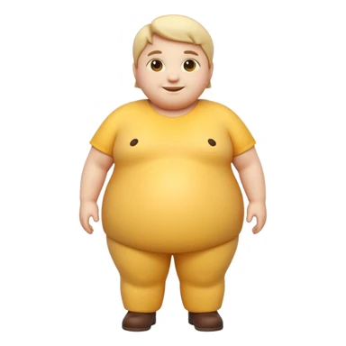 A 3D emoji in iOS emoji aesthetic style of a chubby full-body person standing upright, with round belly, soft features, and a cheerful smile. Glossy texture, bright lighting, minimal white background, friendly and expressive design. sticker