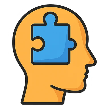 puzzle piece in head icon emoji, clear outlines, strong shadows and highlights, psychology and psychosomatics theme sticker