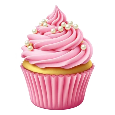 Cinematic Realistic Pink Cupcakes, fluffy pastel pink frosting swirled elegantly on top of golden cupcakes, tiny edible pearls adding a delicate touch, soft warm lighting creating a dreamy atmosphere, glowing with sweetness and charm. sticker