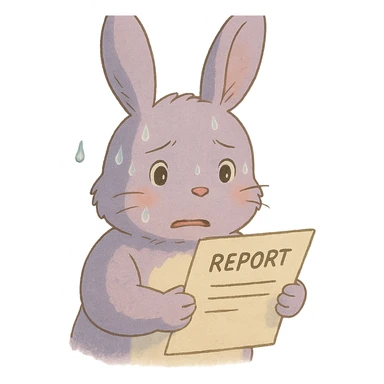 lavender bunny sweating and holding a report, soft Ghibli style sticker