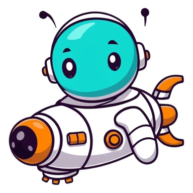 Cute robot transforming into faster upgraded version with upward motion sticker