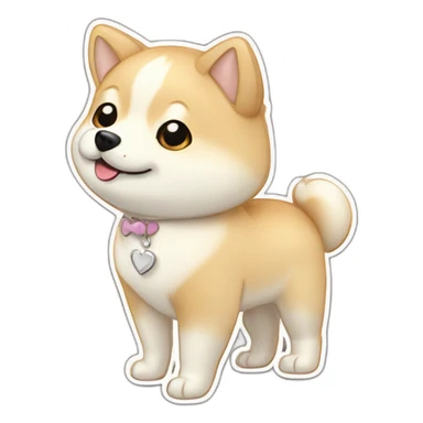 Cream Shiba Inu with silver heart name tag sticker