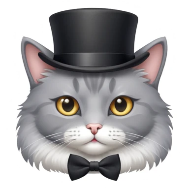 A gray cat with a top hat and bow tie sticker