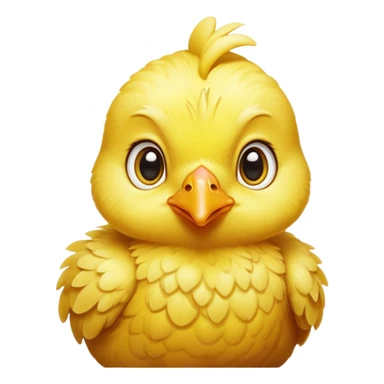 Cinematic Noble Yellow Baby Chicken Portrait Emoji, Poised and regal, with a tiny, fluffy build and a vibrant, well-groomed bright yellow downy coat, deep-set soulful beady eyes, Simplified yet sharp and sophisticated features, highly detailed, glowing with a soft, dignified glow, high shine, intelligent and charming, stylized with an air of youthful elegance, focused and attentive, soft glowing outline, capturing the essence of a watchful and confident little chick, so majestic it feels as though it could peep out of the screen with effortless authority! sticker