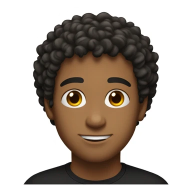 A young man, a curly haircut, a black shirt. around 23 years old and is identified as male. The man's curly hair adds texture to his overall appearance.  His facial expression appears confident and composed.  sticker