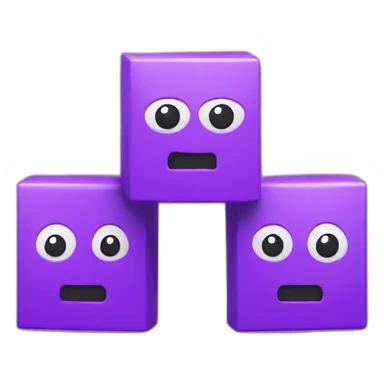 Three purple Parallelepipeds faced to the front each with a white letter in the front part sticker