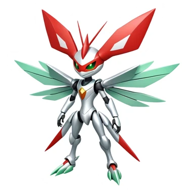 Cute Cool Edgy Shiny Futuristic Ethereal Legendary Kartana-Digimon-Scizor-hybrid full body sticker