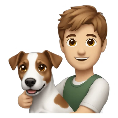 Man with brown hair with jack russell terrier sticker