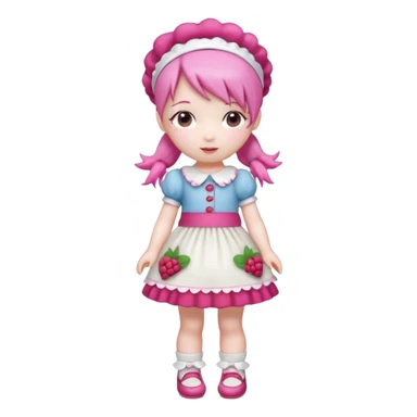 Isolated detaile illustration incredibly raspberry torte doll figurine full body with pink hair and a raspberry hairband sticker