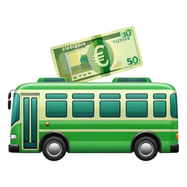 green electric bus with a shiny euro banknote, no text on the bus sticker