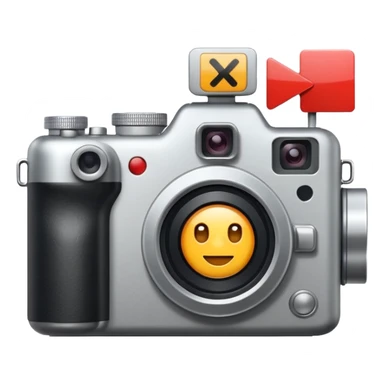 camera with a play symbol and a plus sign sticker