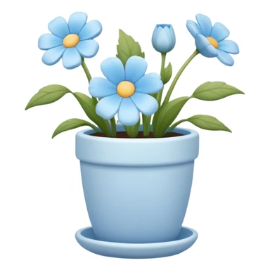 pastel blue flowers growing in a cute pot sticker