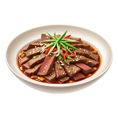 Bulgogi Cinematic Realistic Bulgogi Dish Emoji, depicted as thinly sliced, marinated beef stir-fried to perfection, rendered with dynamic textures and vibrant, appetizing lighting. sticker