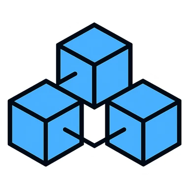 minimal geometric interlocking blocks blockchain icon tech blue color palette sticker