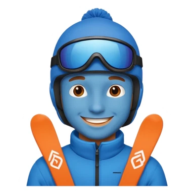 man skiing, blue outfit, smiling sticker