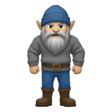 Angry dwarf in a gray sweater, a blue cap, blue pants sticker