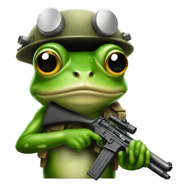 Frog wearing helmet holding a gun sticker