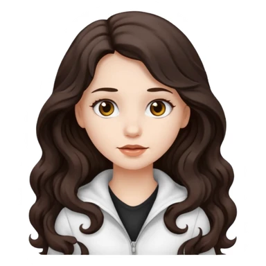 A girl in white with dark brown long wavy hair and very white skin sticker