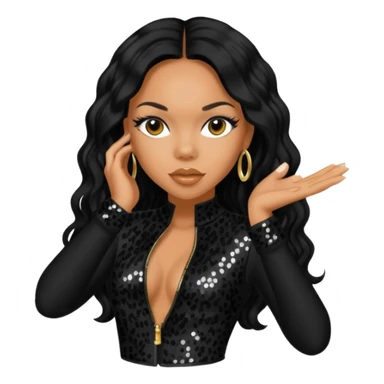 Kiely Williams from 3lw/Cheetah Girls with long jet black hair, black sequin outfit sticker