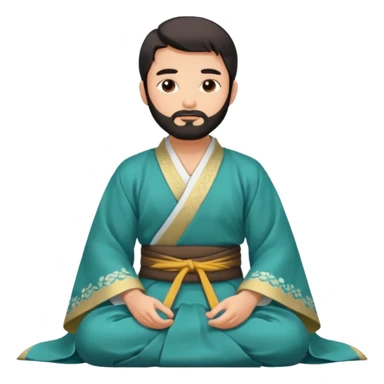 Beautiful man with lightly tan skin and dark beard in Hanfu sitting on the ground sticker