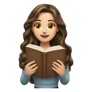 white woman brunette long wavy hair highlights woman while holding large stack of books sticker