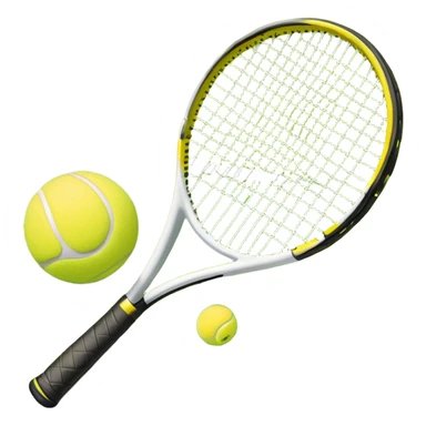 A tennis racket with a bright yellow tennis ball resting on it, set against the backdrop of a well-maintained tennis court. The scene emphasizes the smooth lines of the court and the focus on the ball and racket, symbolizing the elegance and precision of the sport sticker