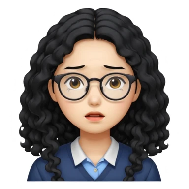  Korean female college student with a worried face , long curly hair  sticker