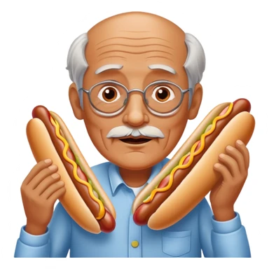 A old man with a hot dog sticker
