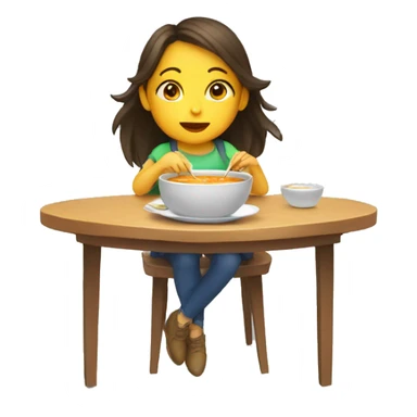 Girl eating soup on a table sticker