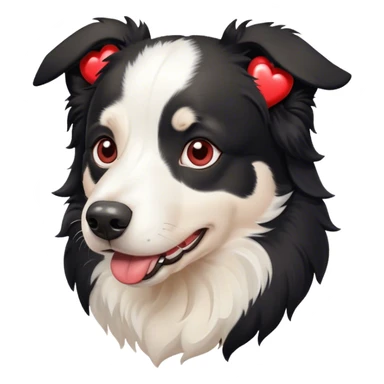 a black and white border collie with hearts in his eyes sticker
