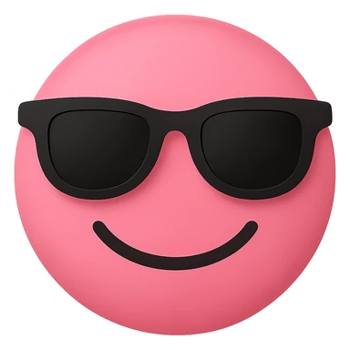 pink face with sunglasses emoji, digital illustration sticker