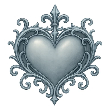 silver goth heart, gothic, ornate, Ghibli style, no text sticker