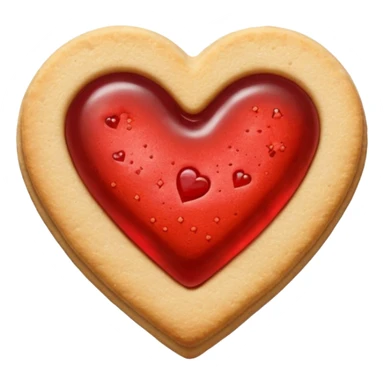 Realistic shortbread cookie in the shape of a heart with red jelly middle filling and sprinkled powder sugar on top. sticker