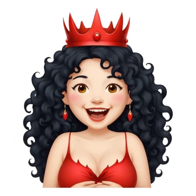 Pregnant fair woman  long black curly hair laughing with devil crown  sticker