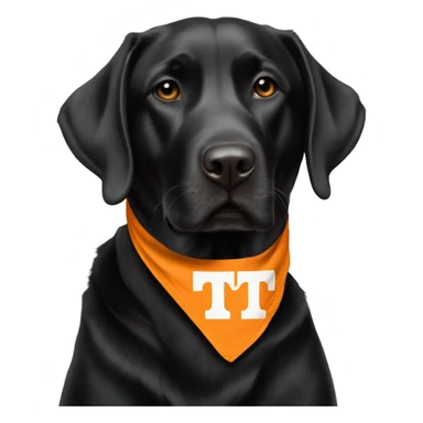 Black lab dog wearing TN Vols bandana sticker