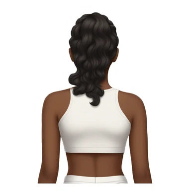 back side of a brown women, with black hair, a white crop top, wavy long hair sticker