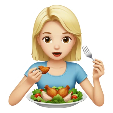 blonde girl eats salad and eats chicken sticker