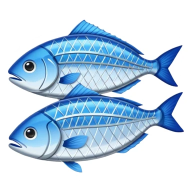 Fish dishes avatar in bright emoji-style illustration. Grilled fish, fillets, and seafood, blue and silver tones, simple shapes, flat design, fresh and flavorful. sticker