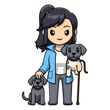Woman with long black hair holding a black Cane Corso dog with cropped ears sticker