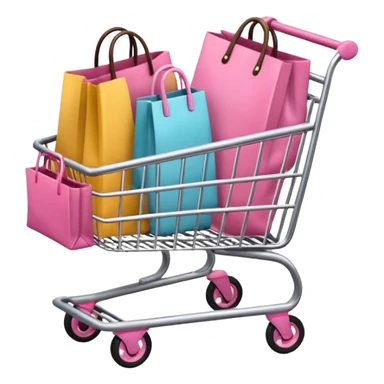 Carrinho na cor rosa cheio de compras femininas, com diversas maquiagens, roupas  sticker