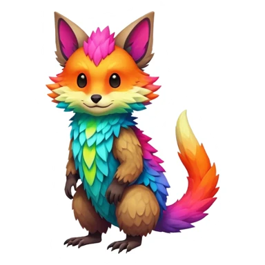 lush warm-colored modern colorful neon-colored Fakémon-Trico-creature (full body) sticker