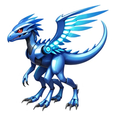 Shiny Futuristic Ethereal Fakemon-Pokemon-Digimon-Spectrobes-Raptor-fusion, full body, four legs sticker