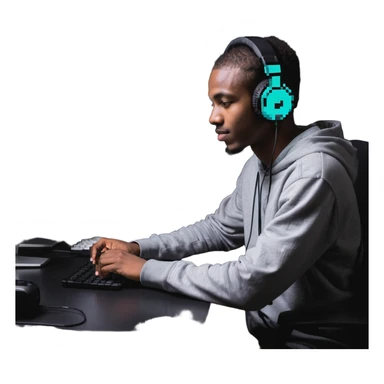 Person with headphones at computer desk recording video sticker