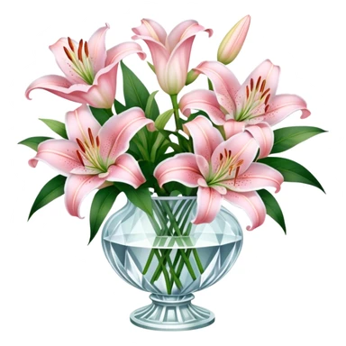 Bouquet light pink liliums in vintage crystal  vase sticker