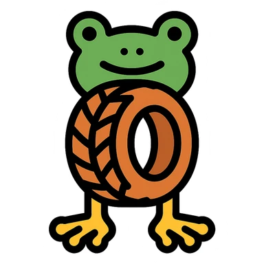 icon of a tire with a pair of legs and a frog's head, clean and simple design sticker