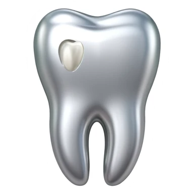 human tooth emoji, smooth chrome ceramic-metal texture, clean medical luxury aesthetic, isolated on white, no face sticker
